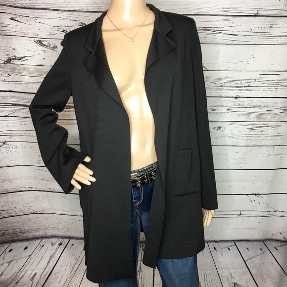 St. John Sweaters - St John Black Open Cardigan Wool Blend Sweater